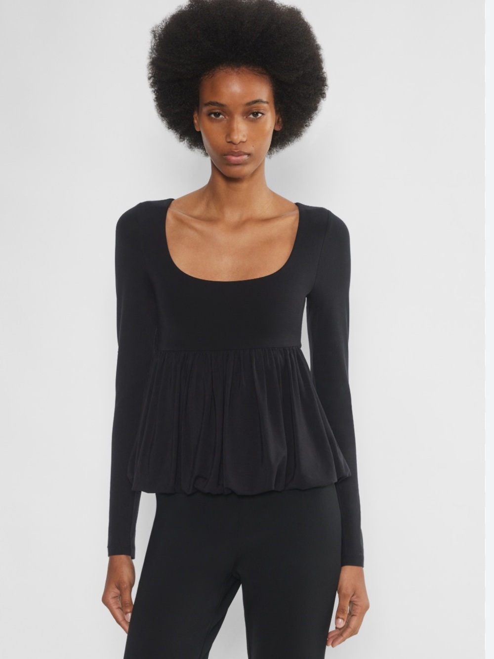 Aritzia Wilfred Maisie Black Drapey jersey squareneck longsleeve top peplum sz S